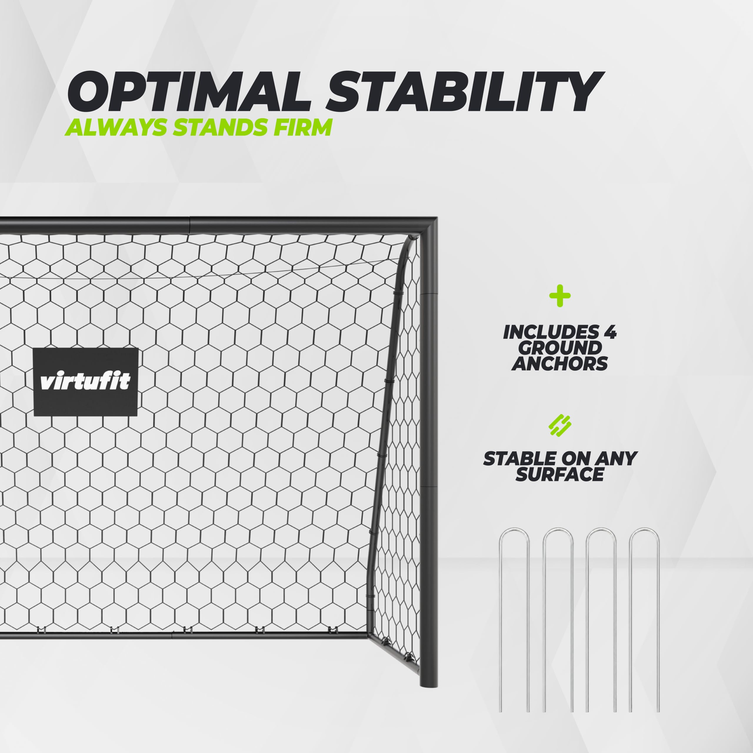 VirtuFit Porta da calcio Premium 240 x 160 x 85 cm – Porta da calcio stabile in acciaio – resistente alle intemperie, con rete e ancoraggi a terra – per bambini, ragazzi e adulti – ideale per