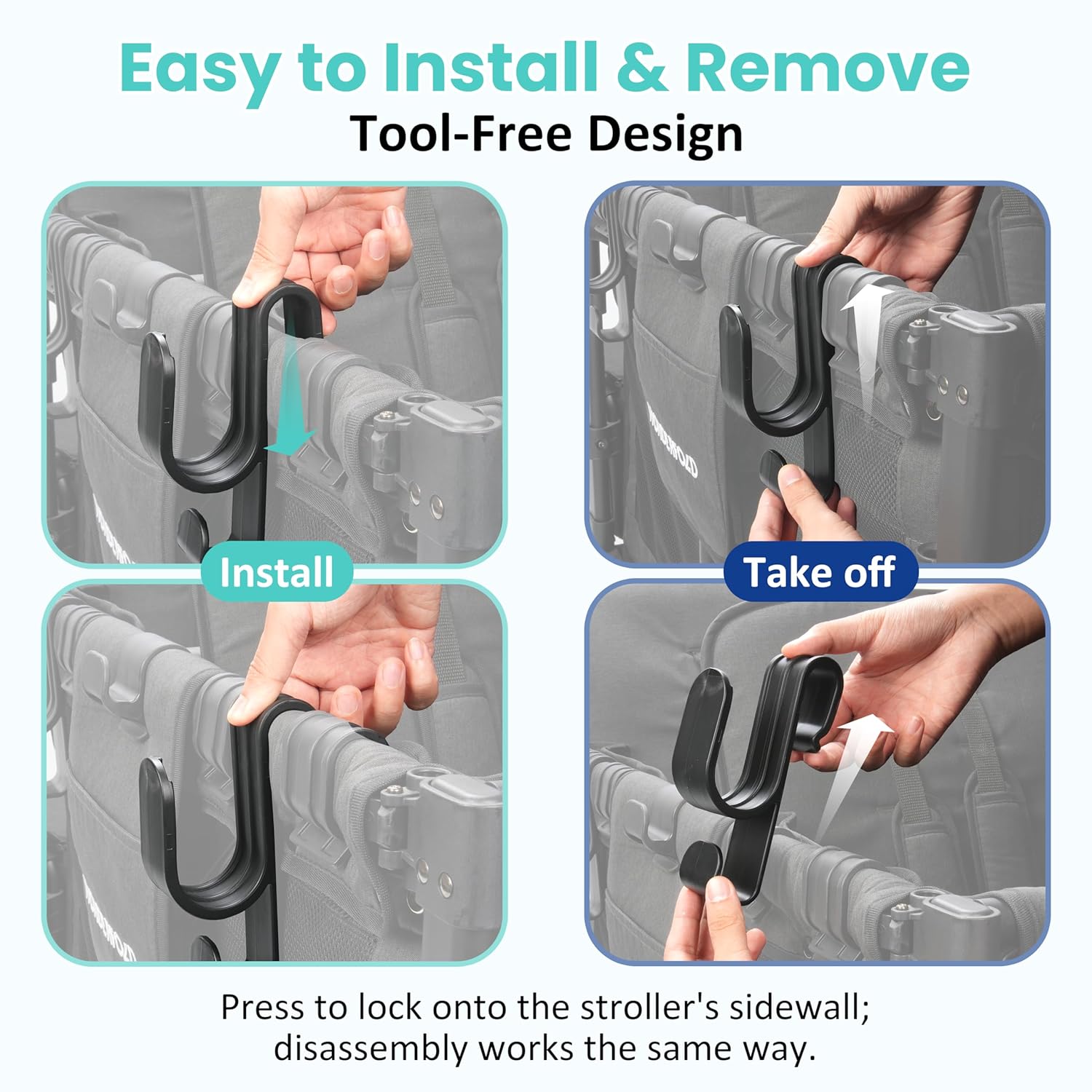 Forward-Facing Stroller Wagon Support Bar + Hooks (2-Pack) Compatible with WONDERFOLD W4, Wagon Accessories for Kids, Multifunctional Double-Layer, Hanging Everything, Removable & Easy to Install.