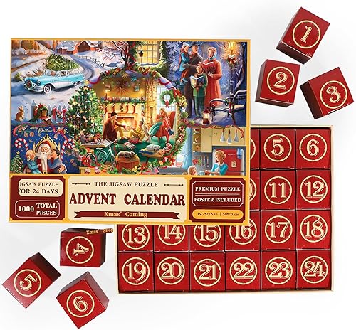 Calendario de Adviento 2023 rompecabezas de Navidad, rompecabezas para adultos y niños, 24 piezas, 1000 piezas, calendarios de cuenta regresiva de