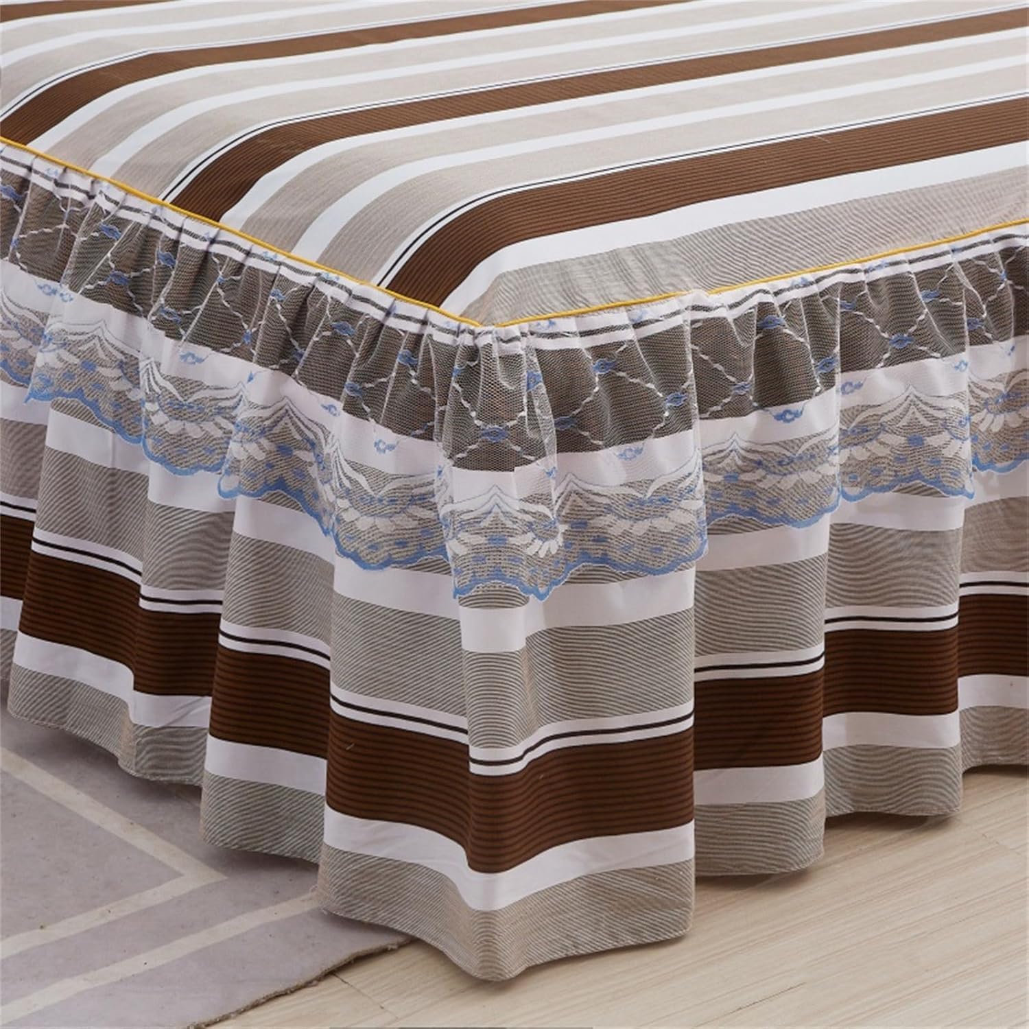 Drap-Housse à Volants Khaki Stripes : Solution Matelas et Sommier Caché