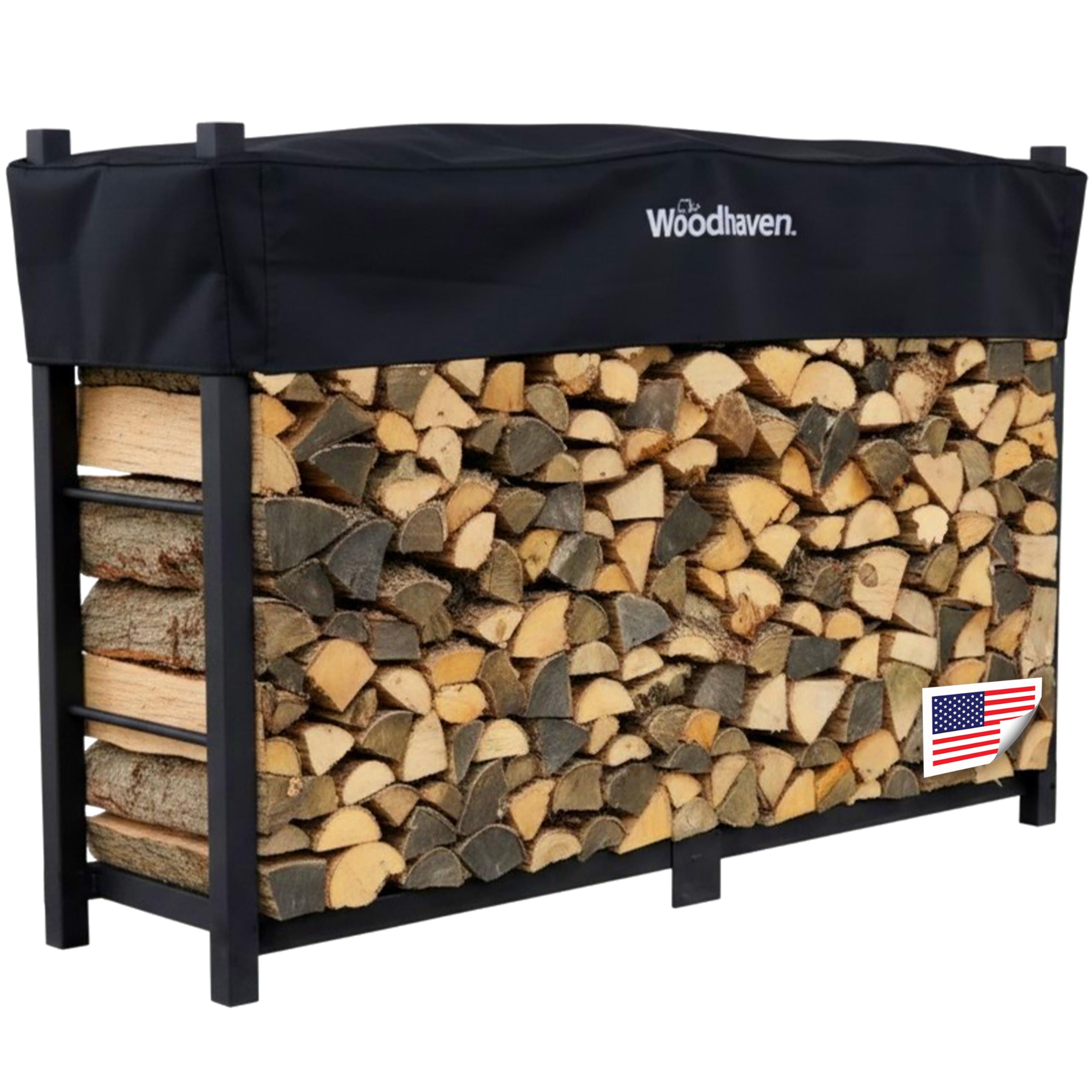 Woodhaven 6-Foot Firewood Rack Outdoor – American Brand – 1/3 Cord Capacity Raised Lumber Storage Rack – Keeps Wood Dry & Ready – Heavy-Duty Steel, Lifetime Structural Warranty (With Cover)