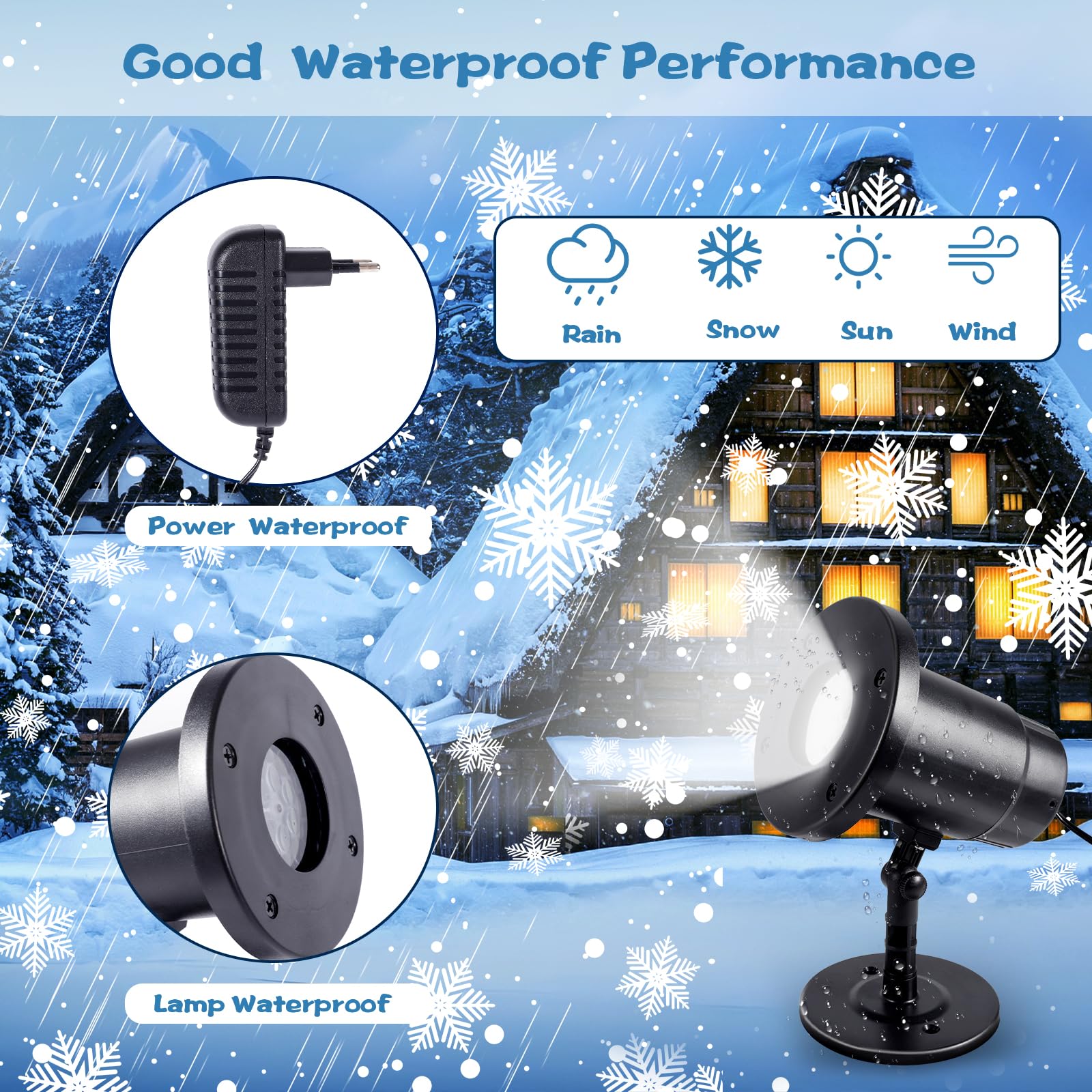 Schneeflocken Projektor, Led Schneeflocken Projektor Aussen, Wasserdicht Schnee Projektor, Projektor Schneeflocken, Projektor Weihnachten für Outdoor, Fenster, Haus, Wand, Hof Weihnachtsdeko