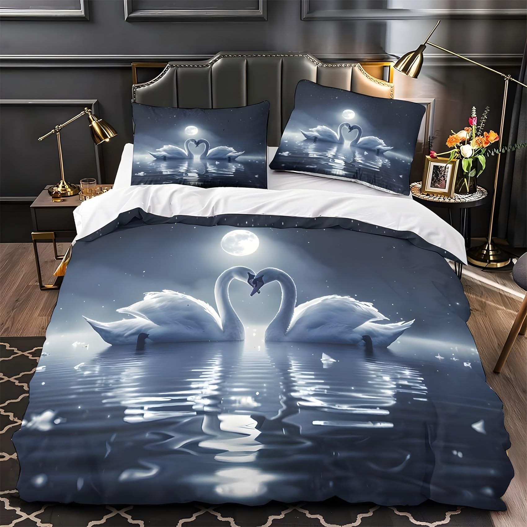 Housse de couette 240x260 cygne microfibres fermeture éclair pratique