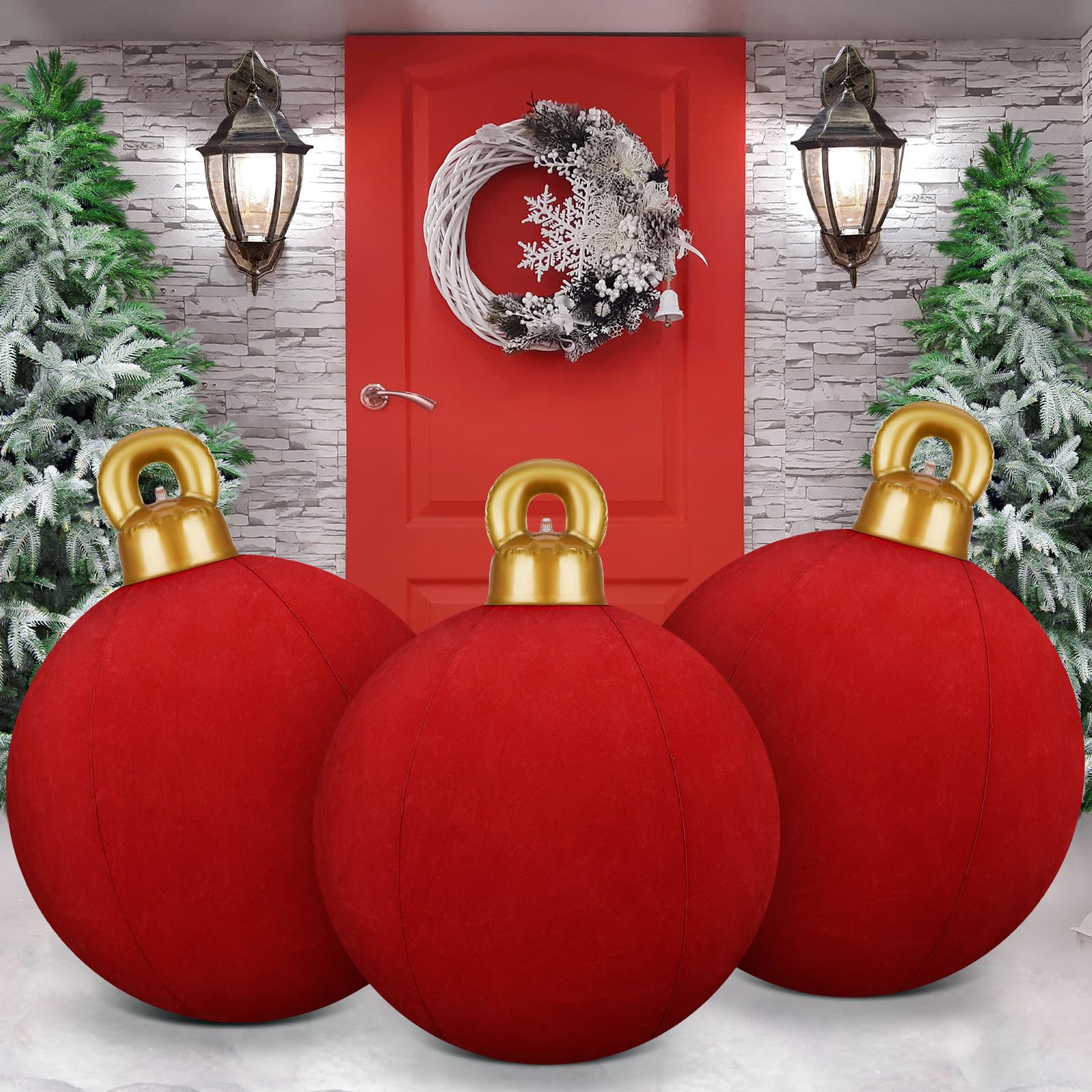 Boules de Noël géantes gonflables Jetec rouge velours déco extérieur vacances lot 3