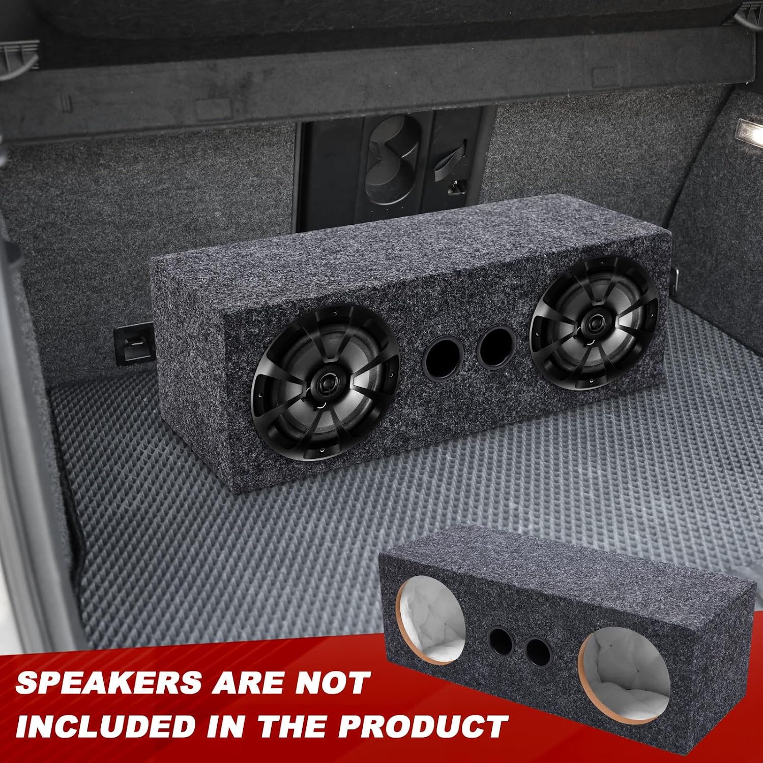 6.5 Inch Car Audio Enclosure Box, Sealed Covered Car Audio Vehicle Speaker Box with 2 Slot Port Vent for Improves Stereo and Sound System Accessories