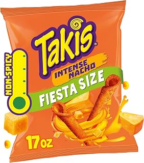 Takis Intense Nacho Cheese Rolled Tortilla Chips, 17 oz Fiesta Bag - Non-Spicy Cheesy Crunchy Snack