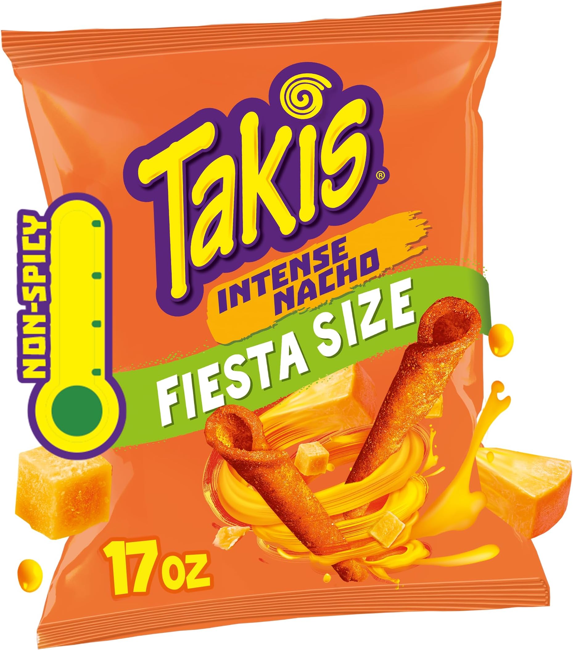 Intense Nacho 17 oz Fiesta Size Bag, Cheese Flavored Non-Spicy Cheesy Rolled Tortilla Chips