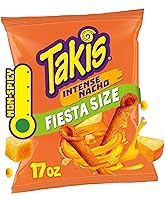 Vista 1 de Takis Intense Nacho - Bolsa tamaño Fiesta de 17 onzas, con sabor a queso, no picante, chips de tortilla enrollados