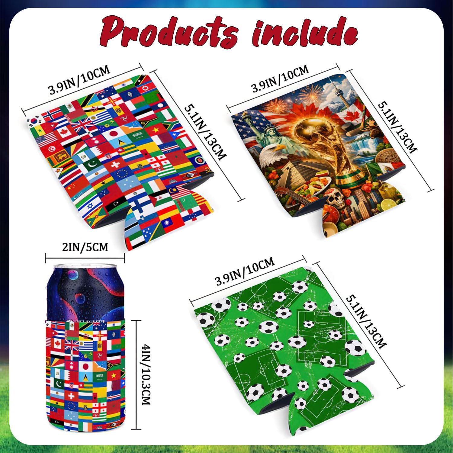 2026 International Soccer Tournament Beer Insulator Sleeve, Reusable Neoprene Can Cooler for World Soccer Tournament&Sports Events, Great Gift For Soccer Fans, 6Pcs