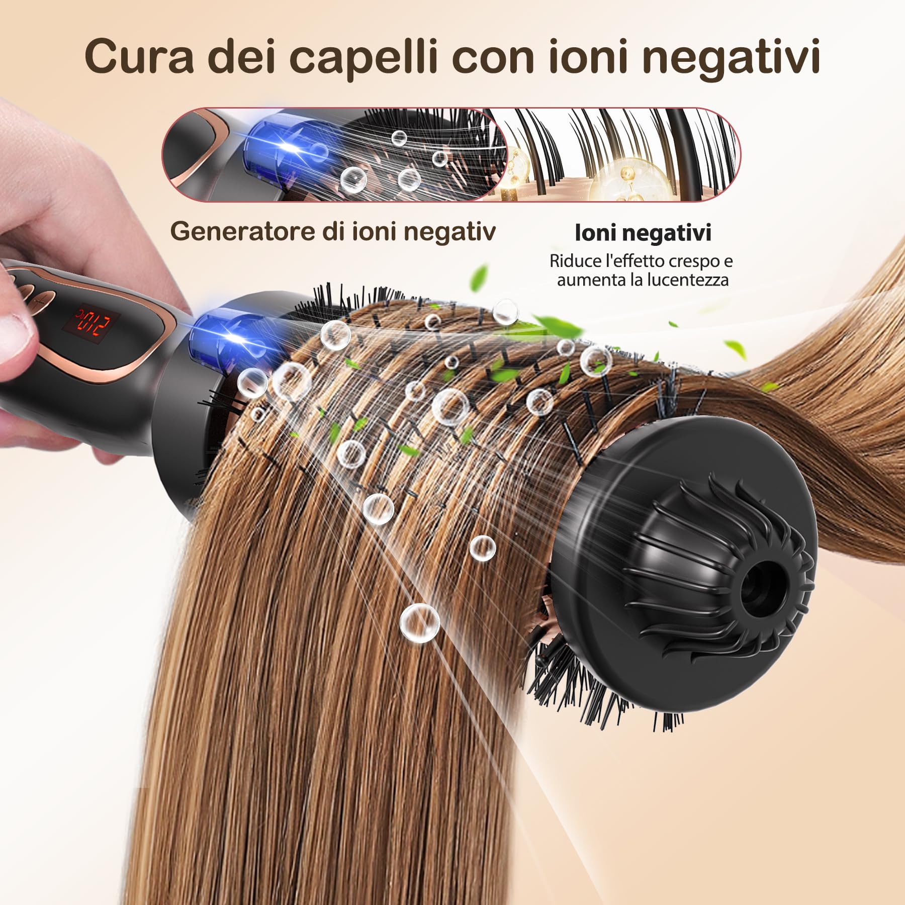 Thermal Brush, Spazzola Termica Arricciante, Spazzola Rotonda Termica Elettrica Ionica Per Ricci Naturali, 9 Temperature Regolabile, Meno Danni, Fusto Da 38mm, Doppia Tensione