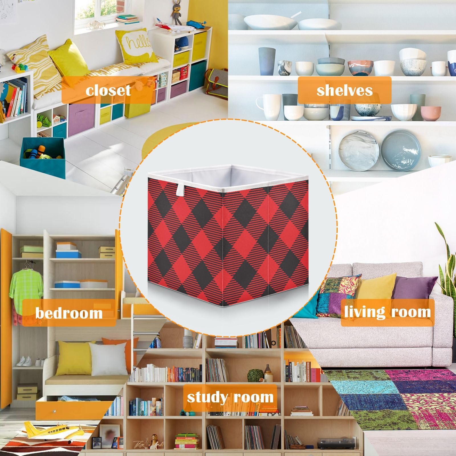 Amazon.com - Red Black Plaid Cube Storage Bin Fabric Storage Cubes