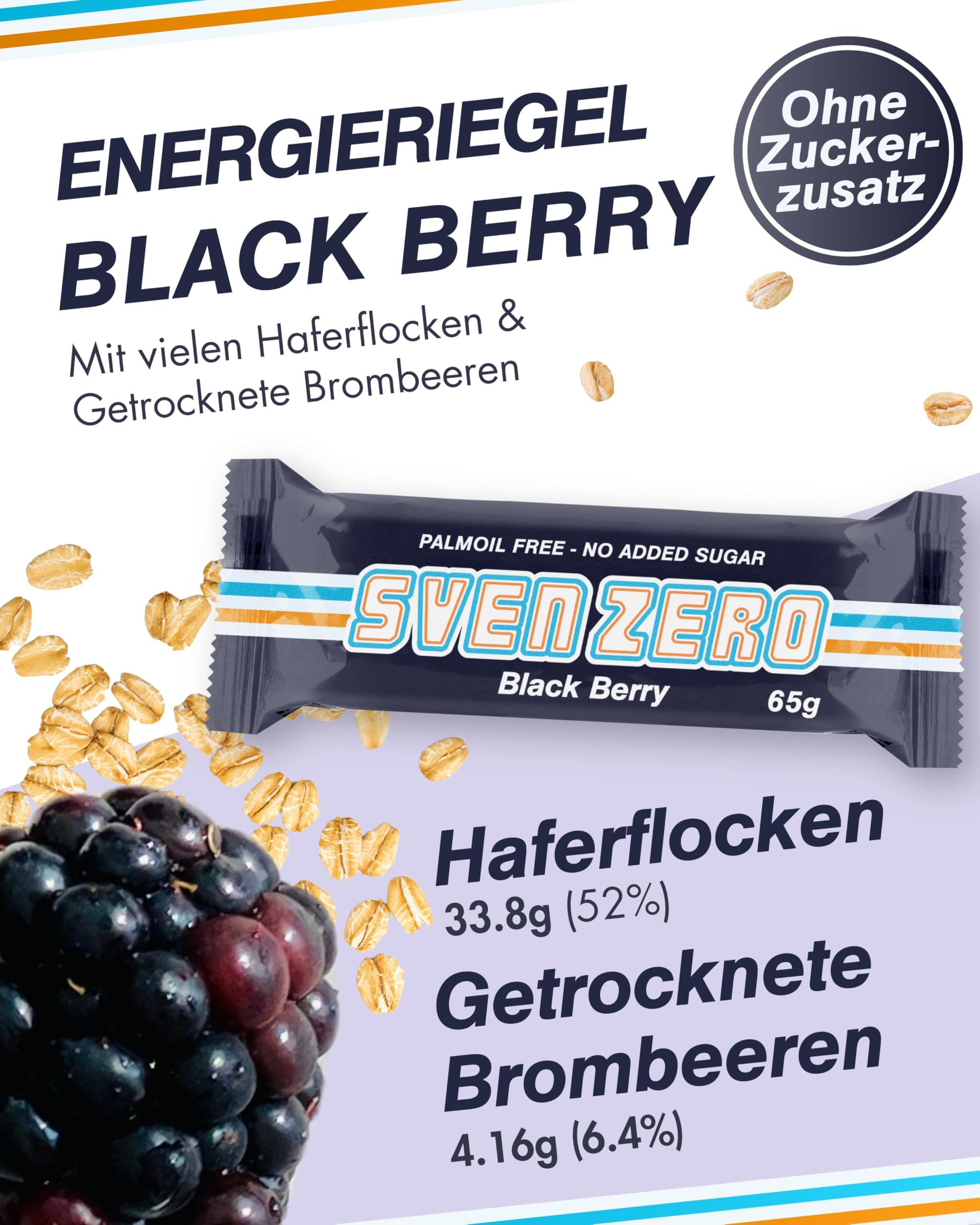 Sven Jack (Energy Cake) Haferriegel Zero Black Berry 20x 65g | Haferflocken Riegel mit Brombeere I Energieriegel ohne Zucker & Palmöl I Vegane Haferriegel I Kalorien Riegel I Müsliriegel