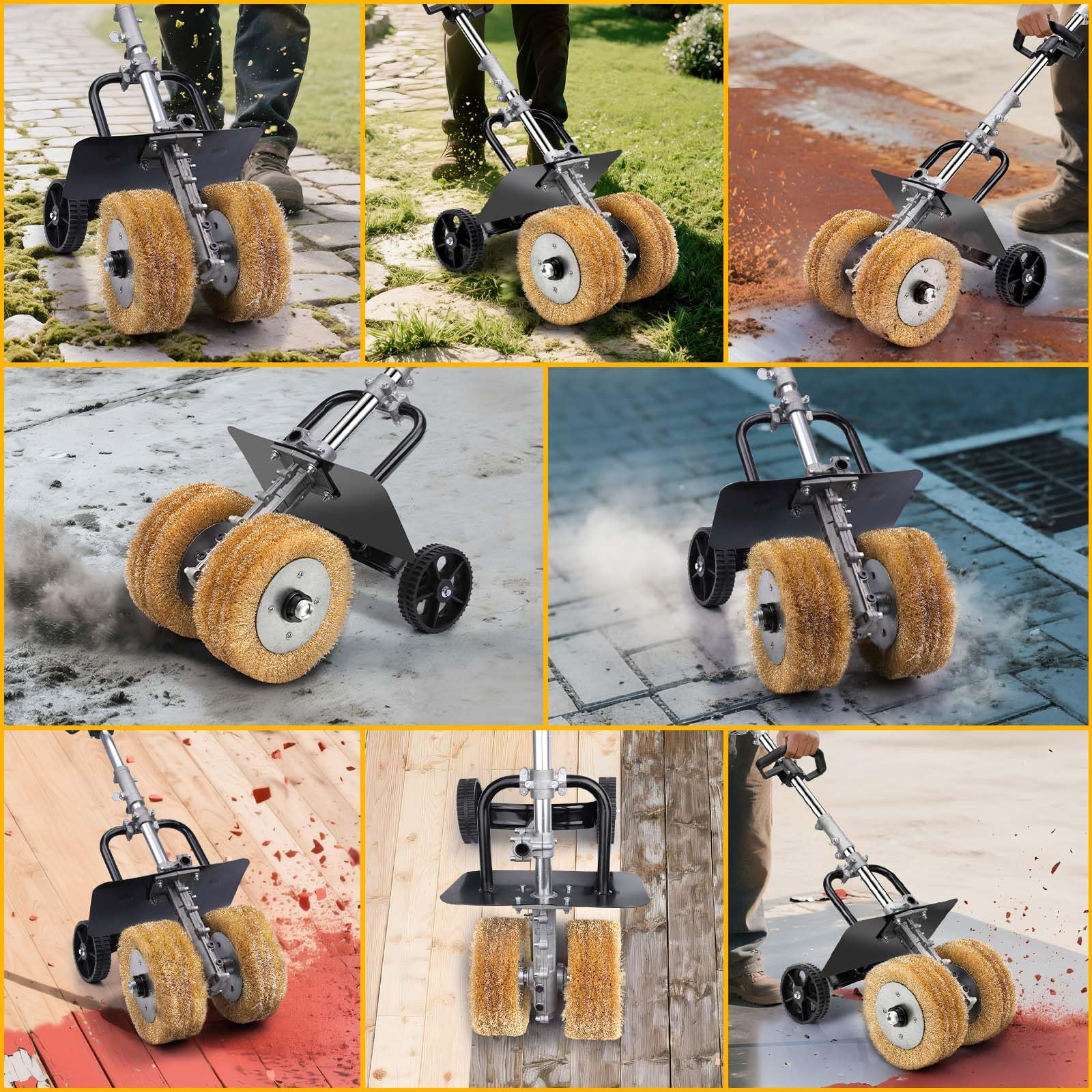 3850W Satiniermaschine für Holz Metall, 2X Schleifbürste Ø180mm, 6-Gang | 4000U/m, 94dB, zum Naturstein Fliesen Kunststoff Lackfläche, Bürstenschleifer Schleifmaschine mit Handgriff