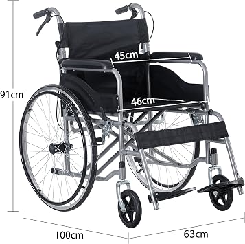 LSLIFE Self Propel Folding Wheelchair for Adults Foldable Lightweight Wheelchair with 24 Inch Mag Wheels 18 Inch Seat Width Steel (24 Inch-Grey)