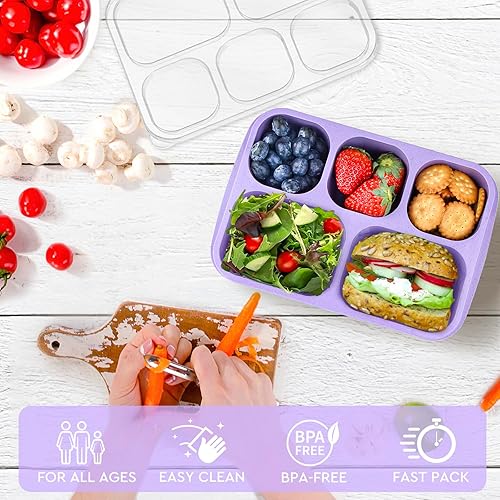 Miniatura 5 de MaMix Bento Box - Lonchera para adultos, caja Bento de 5 compartimentos para adultos, paquete de 4 unidades, contenedores reutilizables apilables