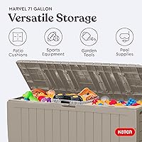 Vista 5 de Keter Marvel Plus - Caja de almacenamiento de resina para exteriores de 71 galones para cojines de muebles de patio, almohadas, herramientas de Beige