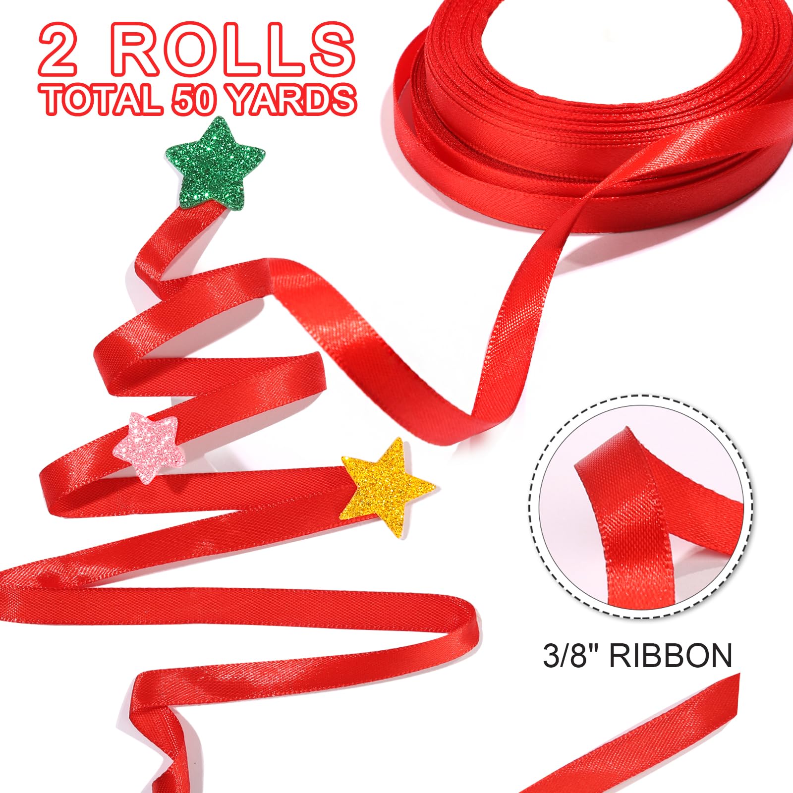 YGDZ Red Ribbon and Twist Tie Bows Set - 2PCS Red Satin Ribbon 3/8