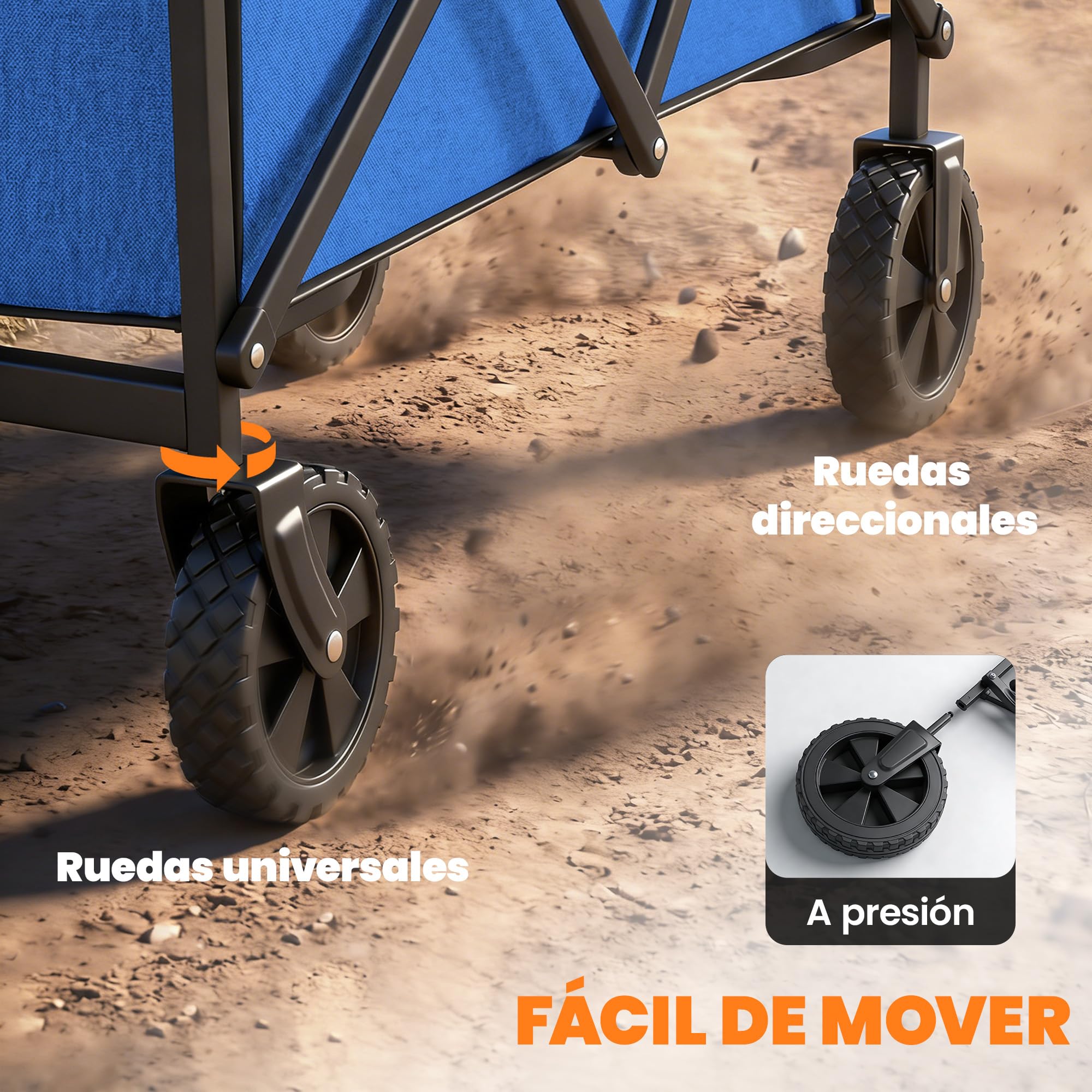 Outsunny Carro Playa con Ruedas, Carro de Jardín Plegable con Mango Ajustable, Marco de Metal, Carga 68 kg, Carrito Transporte para Todo Terreno, Jardín, Campaña, Compra, Azul