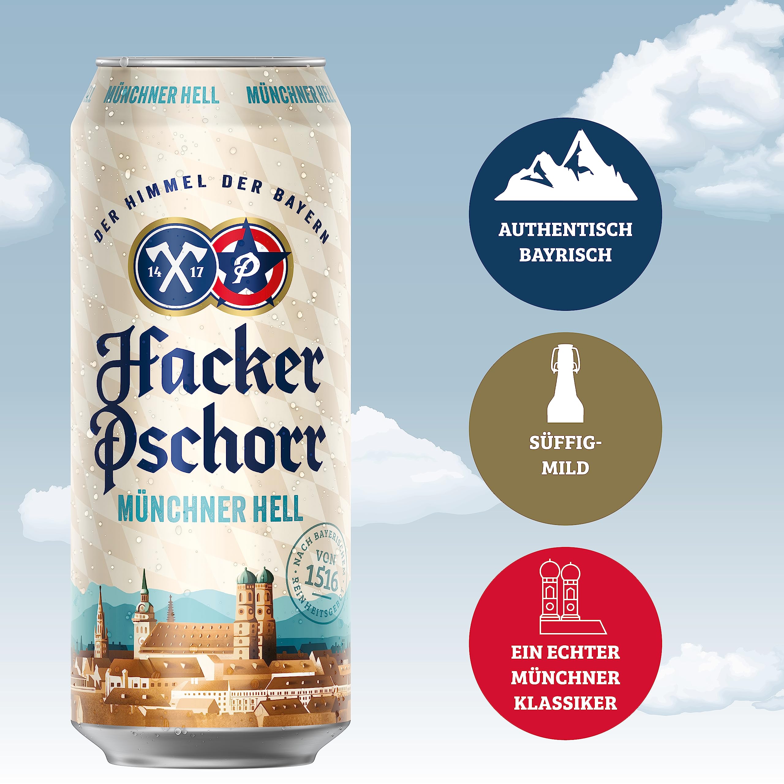 Hacker-Pschorr Münchner Hell • traditionelles Helles Bier•EINWEG(24x0,5l)