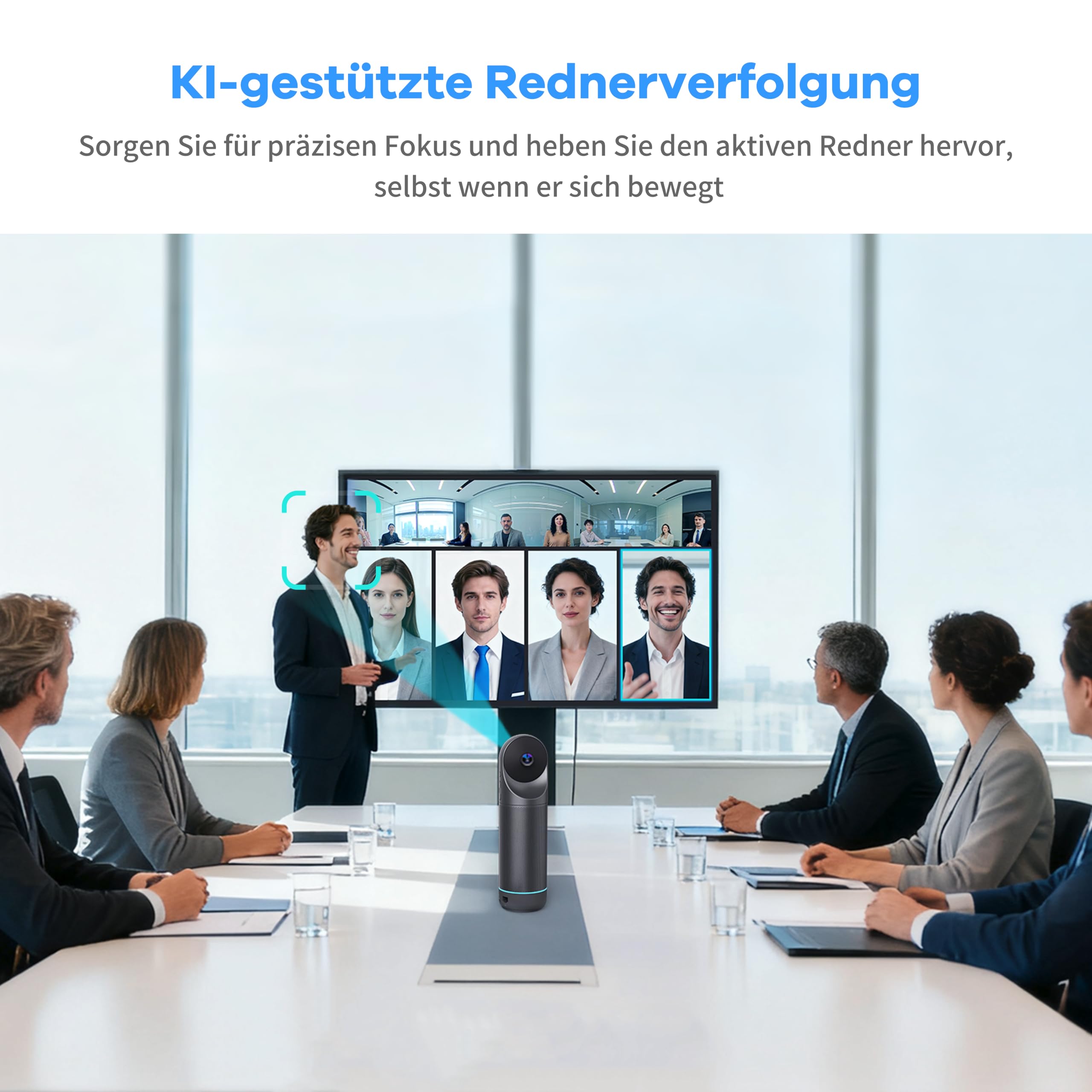 KanDao Meeting Pro 360 Grad Videokonferenzkamera All-in-One, 1080P HD Webcam mit Mikrofon und Lautsprecher, KI Sprecher-Fokus & Lokale Aufnahme, 5,5m Reichweite, Plug & Play für Zoom,MS Teams,Skype
