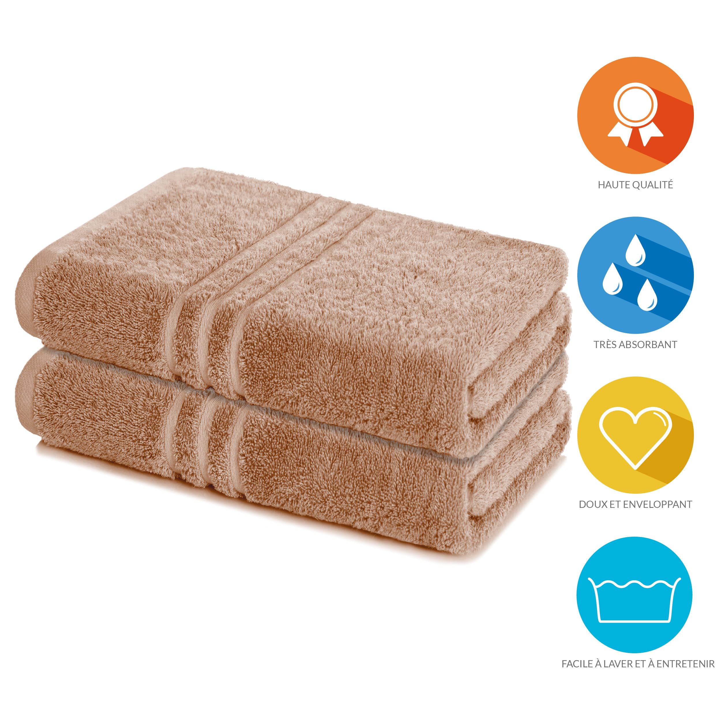 Lavea® Lot de 2 Serviettes de Bain 80x200 cm 100% Coton Douces et Absorbantes – Parfaites comme Serviettes de Bain Grande Taille, Draps de Bain ou Serviettes de Toilette – Cappuccino