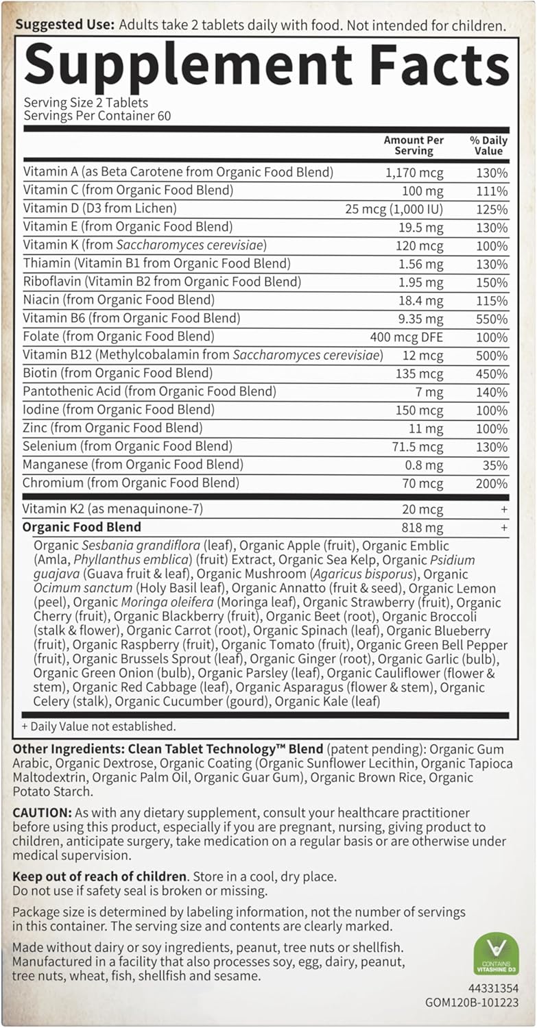 Garden of Life Organics Whole Food Multivitamin for Men, 120 Tablets, Vegan Mens Vitamins and Minerals for Health and Well-Being, Certified Organic Vegan Multi - Image 9