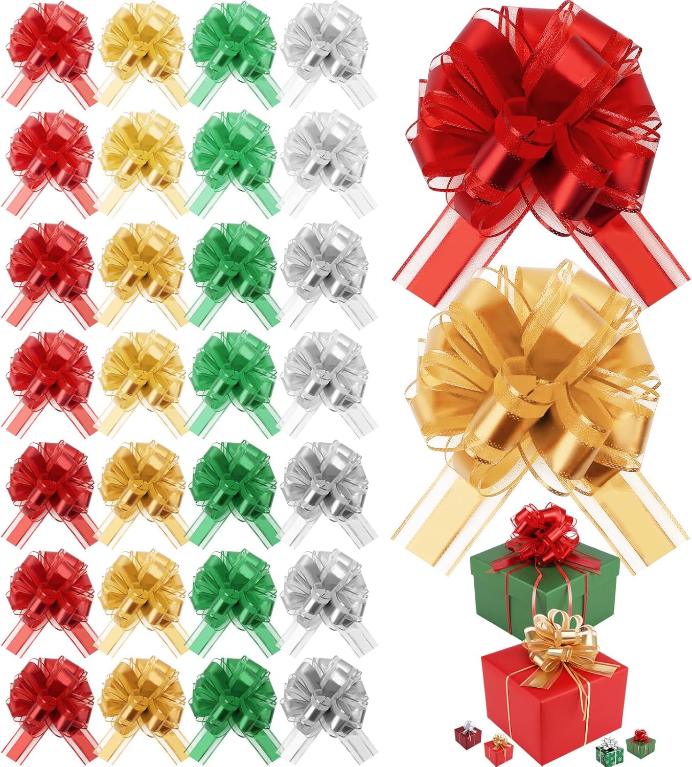 Juexica 30 Pcs Large Christmas Pull Bows for Gift Wrapping 6 Inch Waterproof Ribbon Bow for for Valentine Xmas Wrapping Boxes Gift Decorations(Mixed Color)