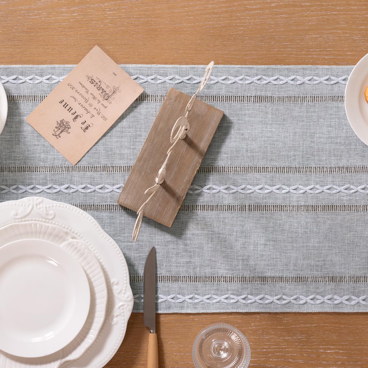 Socomi Sage Green Boho Table Runner - 12x72 Inch, Macrame Cotton Linen With Tassels, Farmhouse Decor - View #3