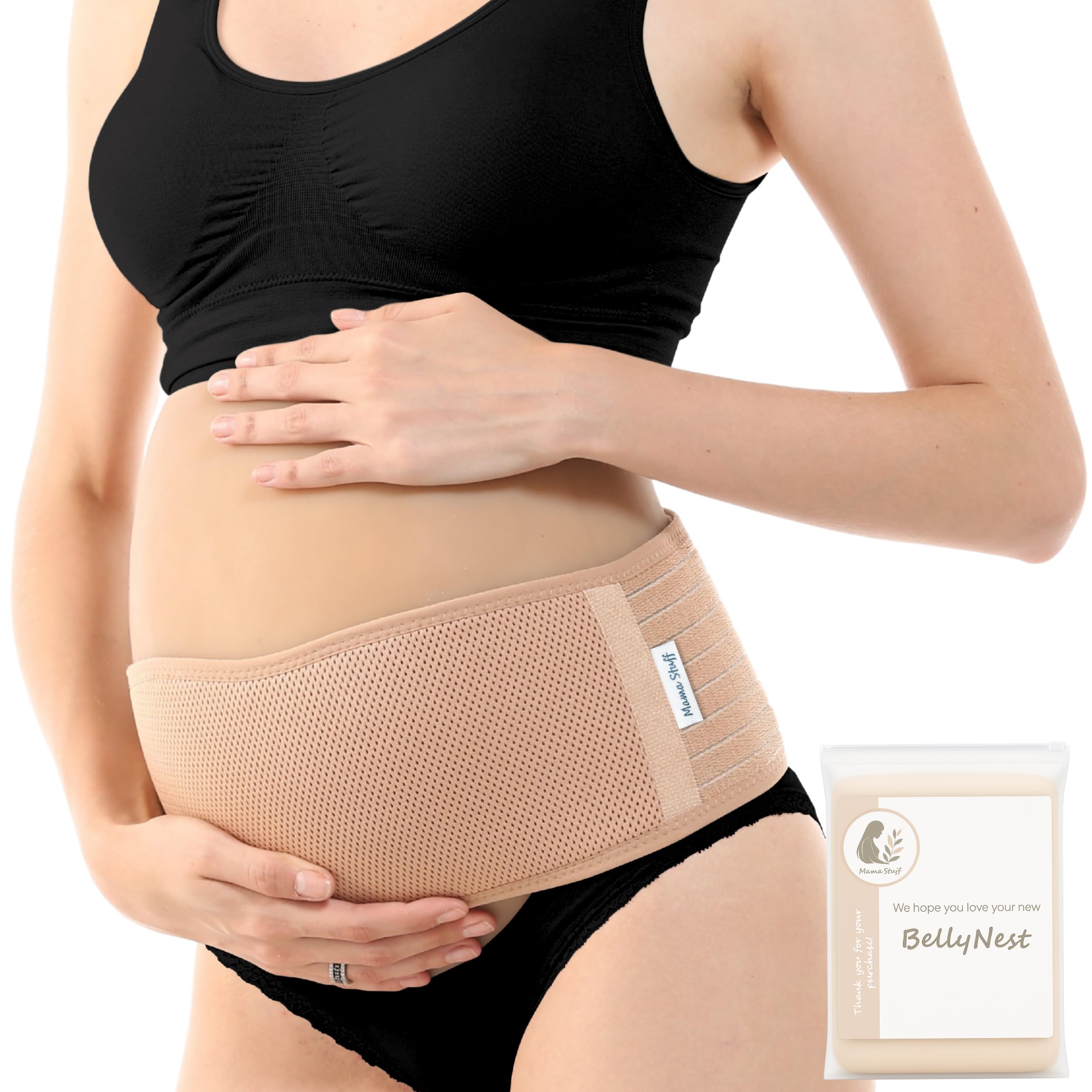 BellyNest – Banda de Maternidad para el Embarazo | Faja para Embarazadas con Soporte Abdominal y Sujeción Pélvica – Alivio del Dolor Lumbar, Ajustable y Transpirable (Beige, Talla Única)