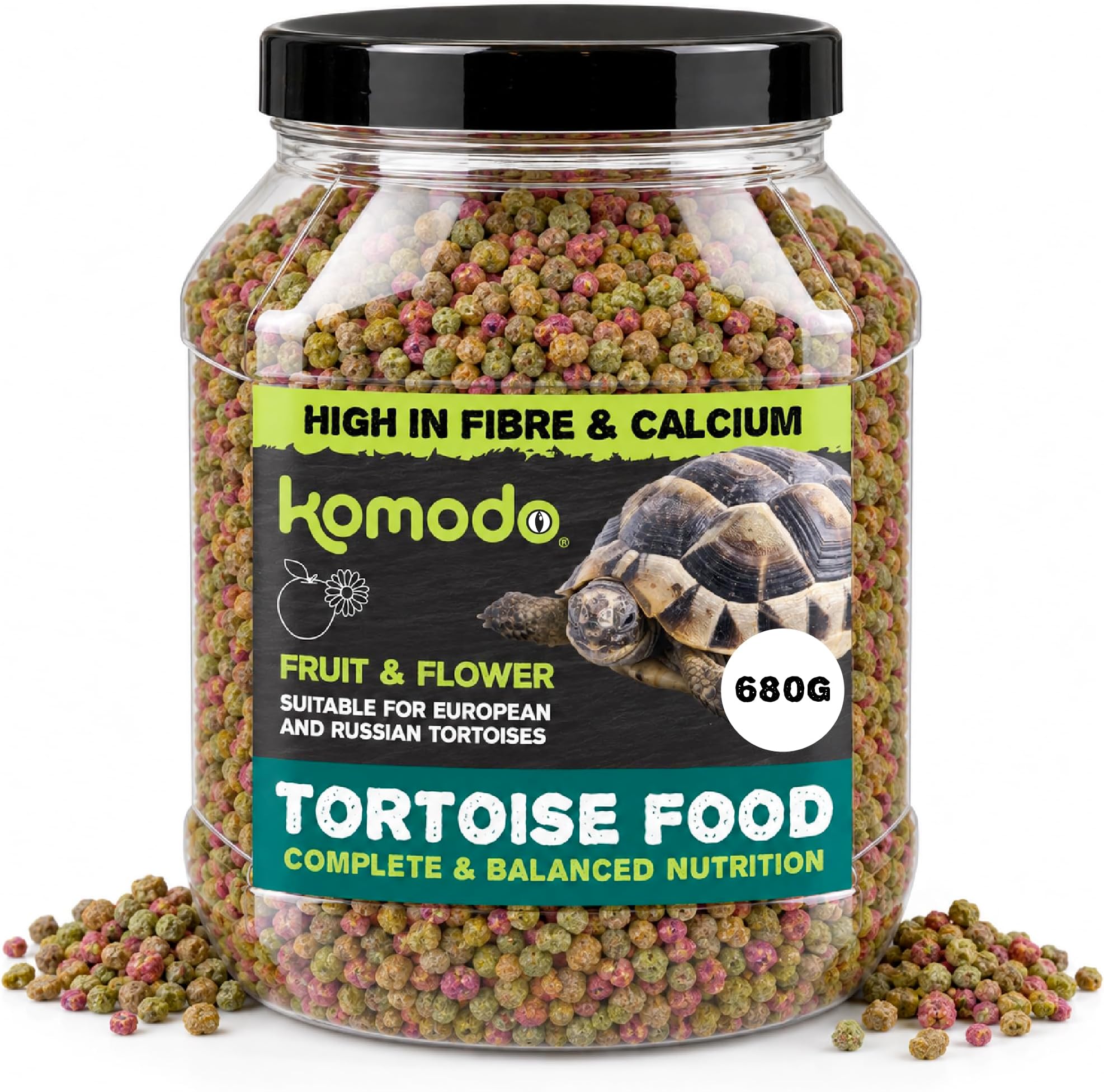 Komodo Complete Holistic Tortoise Diet Fruit and Flower 680 g, Balanced Food for Tortoises, Natural Flavoured Tortoise Food