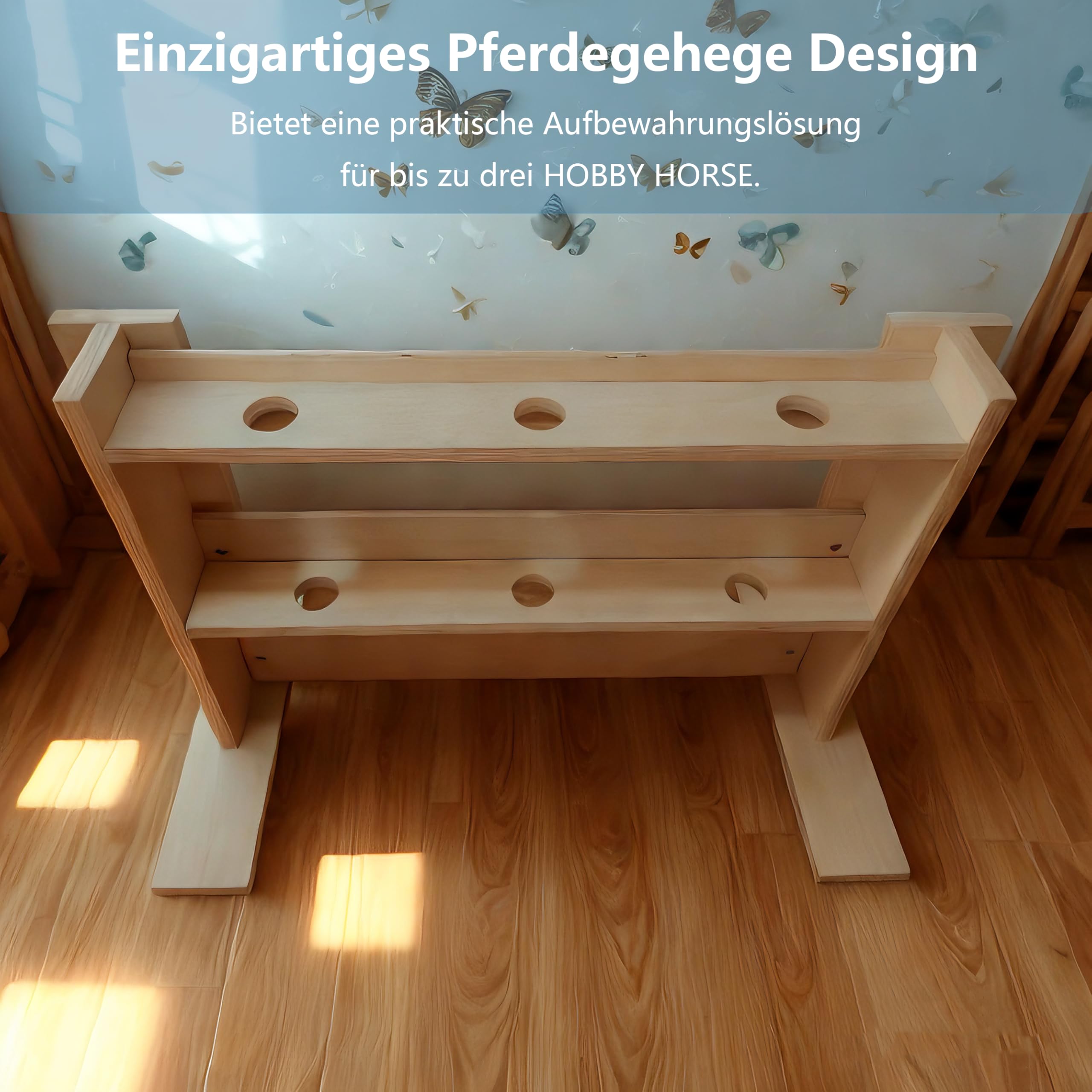 Hobby Horse Stall, Steckenpferd Stall für 3 Pferde, Hobby Horse Ständer, Holzstall Pferdestall Pferdehalter