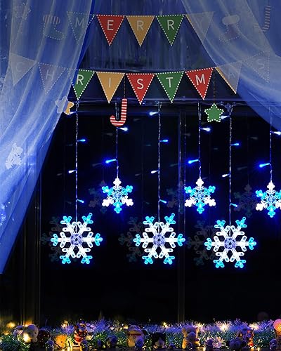Miniatura 4 de Minetom Luces de carámbano de copo de nieve de Navidad para exteriores, 13 pies, 16 gotas, 192 luces LED de copo de nieve, conectables para