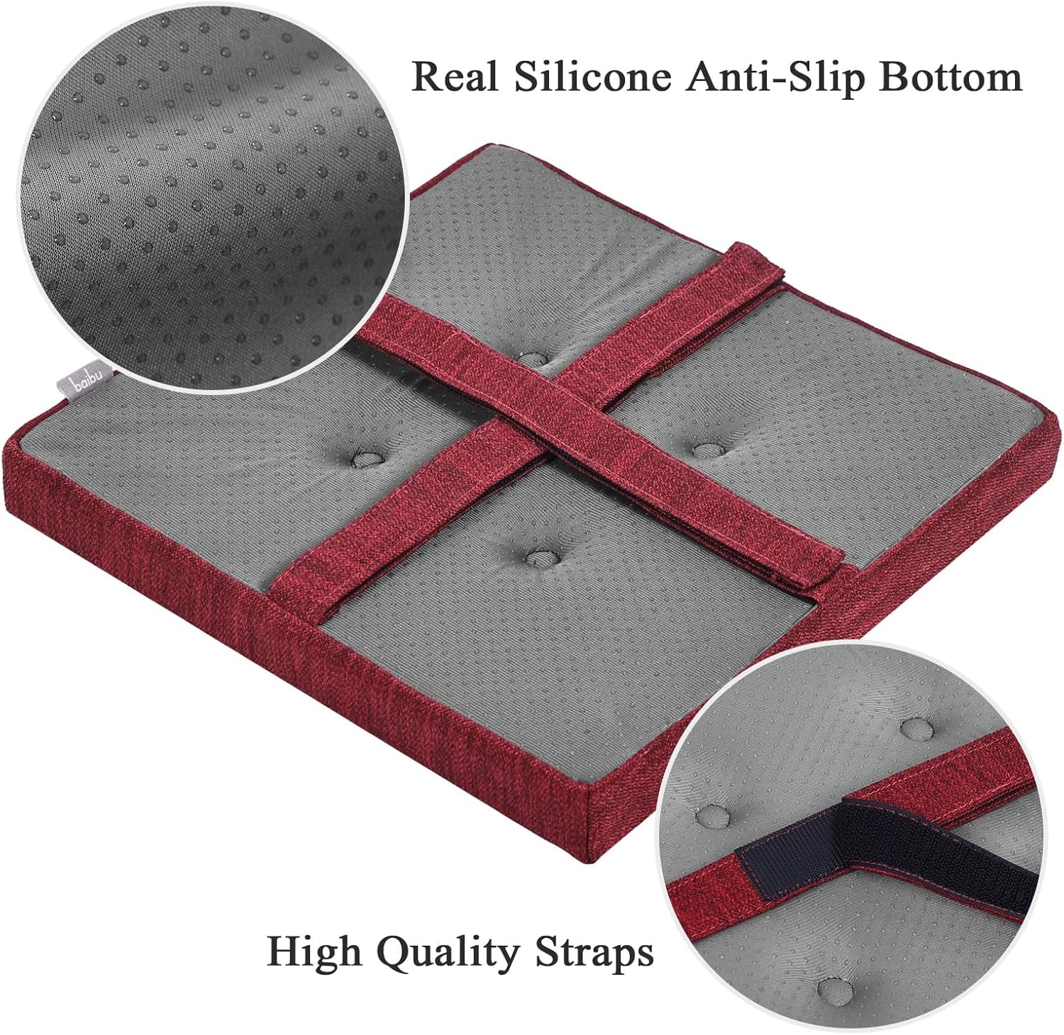baibu 12 Inches Memory Foam Square Seat Cushion Set of 2, Dual-Layer Design Bar Stool Square Seat Cushion with Ties - 2 Pads Only, Red (12'' (30CM))