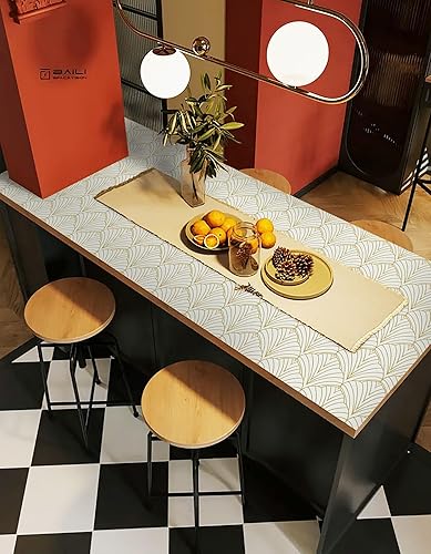 Miniatura 7 de Dimoon Papel tapiz geométrico de 393 x 17.3 pulgadas, papel de contacto dorado negro, papel de contacto geométrico, grueso, impermeable, dorado,