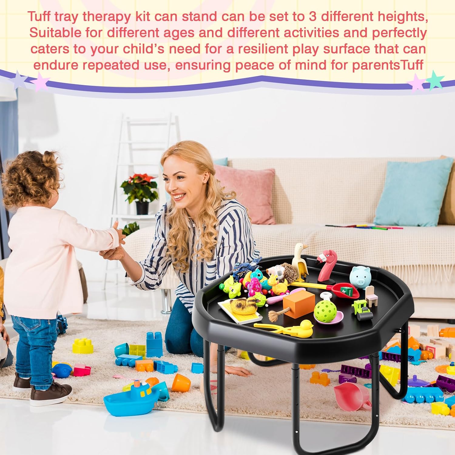 39.37'' Sensory Tray Large Size Durable Play Tuff Tray with Adjustable Height Stand for Kids Toddlers Indoor Outdoor for Sand Water Block Pasta Rainbow Rice Christmas Novelty Gifts (Large)