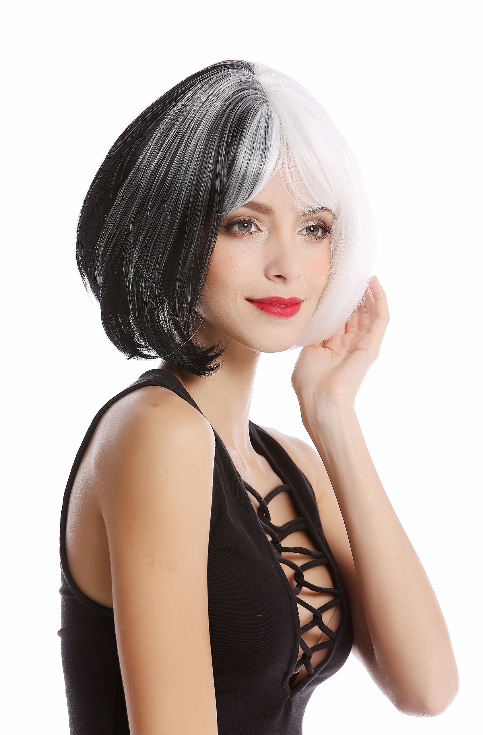 WIG ME UPGF-W2289-1+1001 Women's Wig Quality Wig Cosplay Short Bob Longbob Half Black Half White