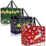 Nush Nush Extra Large Christmas Gift Bags - Set of 12 Festive XL Reusable Holiday Gift Bags with Handles (4 Red, 4 Green, 4 Navy Blue) - For Large Xmas Presents - 17Wx7.5Dx12H
