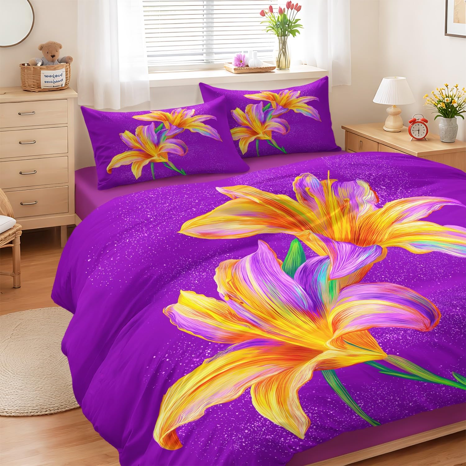 Housse de couette 240x260 cm抗皱免烫微纤维花卉植物四件套套件