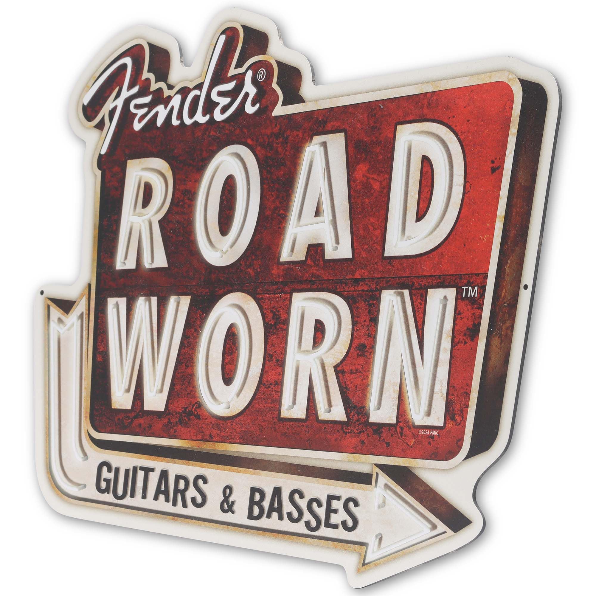 Fender Road Worn Guitars and Basses Metallschild – Vintage Fender Wanddekoration für Musikzimmer oder Männerhöhle