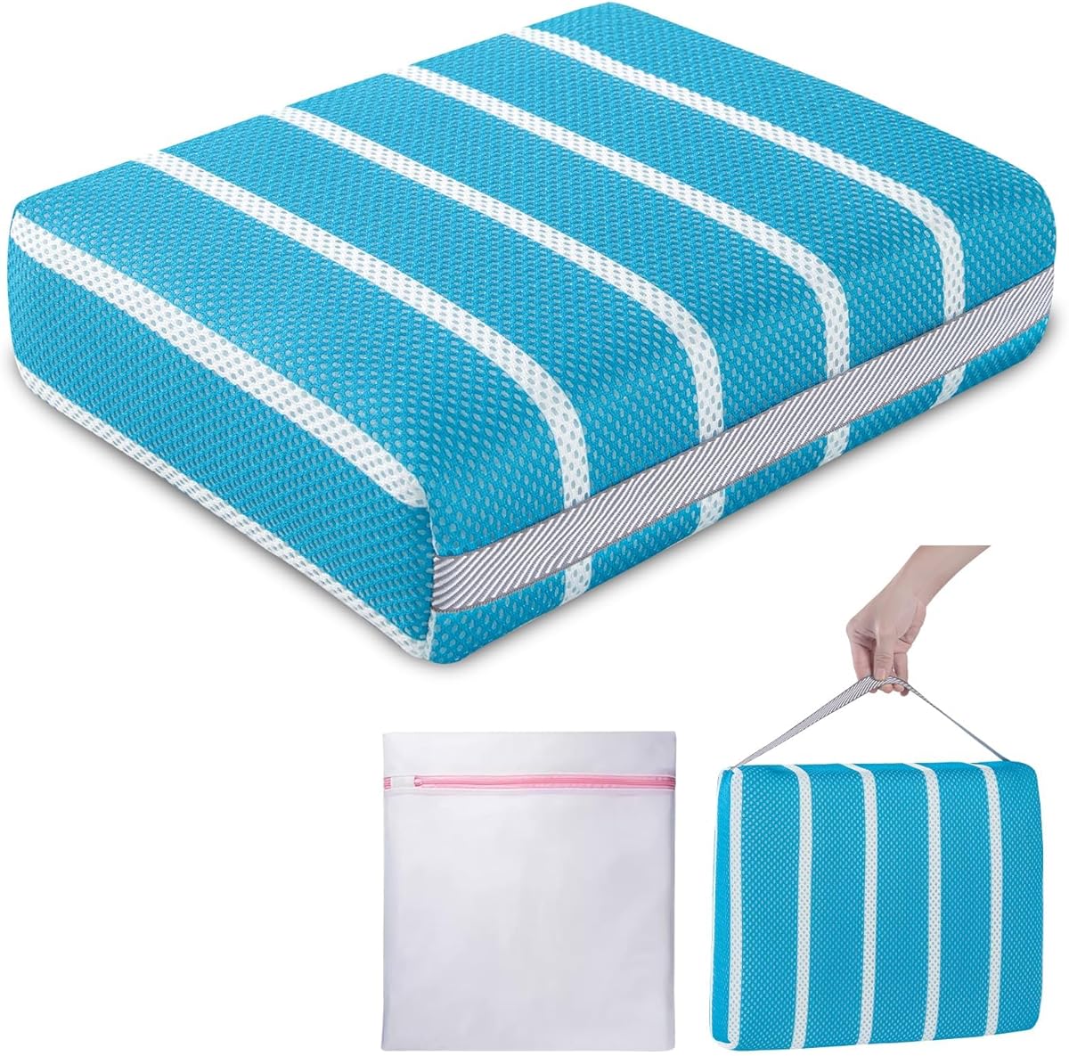 Hot Tub Booster Seat Cushion Pillow for Indoor or Outdoor Use, Weighted Spa Pillow with Washable 4D Mesh Cover & Non-Slip Micro Dot Bottom, Hot Tub Accessories for Adults - 16 x 12 x 4.3 Inche, Blue