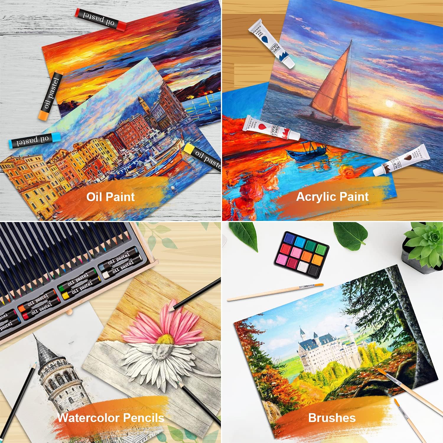 Art Supplies, 84-Piece Art Set Drawing Supplies in Wooden Case, Painting, Drawing & Art Kit for Adults Beginners, Watercolor Pencils, Watercolor Cakes, Oil Paint, Sketch Pencils : Arts, Crafts & Sewing