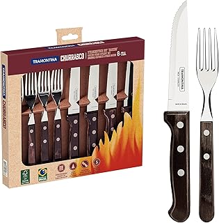 Cutlery Set with Gaucho Steak Knives, 8 Piece Sharp Knife and Fork Set with Wooden Handles, ‎Camping, Kitchen, Rustic, Dishwasher Safe, 29899297