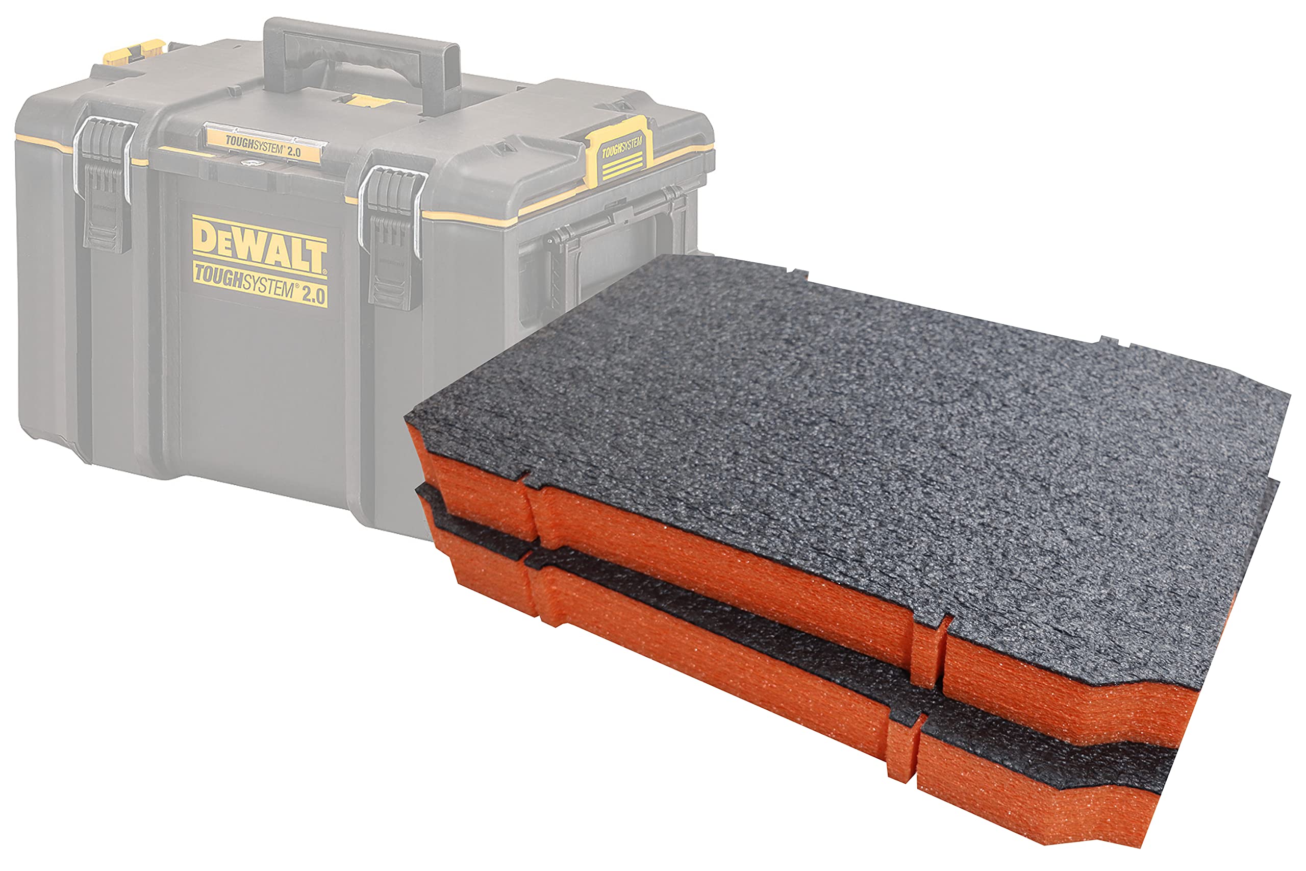 Shadow Foam ToughSystem 2.0 Toolbox Foam Inserts [Twin Pack] Cut and Peel Foam Inserts for DeWalt ToughSystem 2.0 Toolboxes | Tool Organisation, Kaizen, 5s, Tool Storage & Storage Boxes (50mm, Orange)