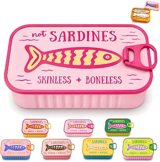 Loodion 2027 New XL Sardines Jewelry Box Organizer - Large Sardine Jewelry Travel Case Holder with Fish Bone Chain for Earrings, Necklaces and Rings Portable Earring (Pink + Pink)