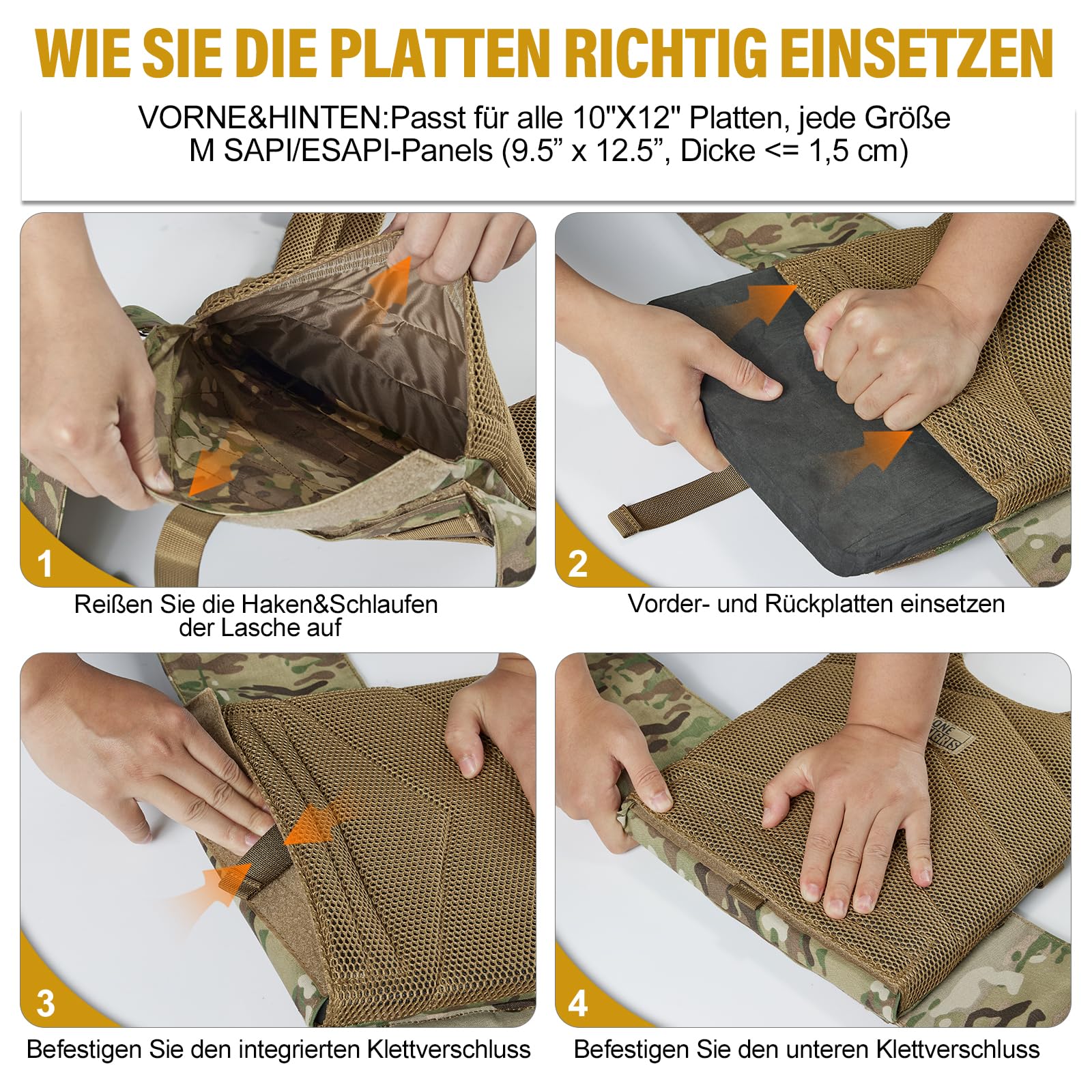 OneTigris FYR Plattenträger, Taktische Plate Carrier Schnellverschluss-System Airsoft Weste, Verstellbarer MOLLE Platten Träger Brustschützer für Paintball Polizei Softair
