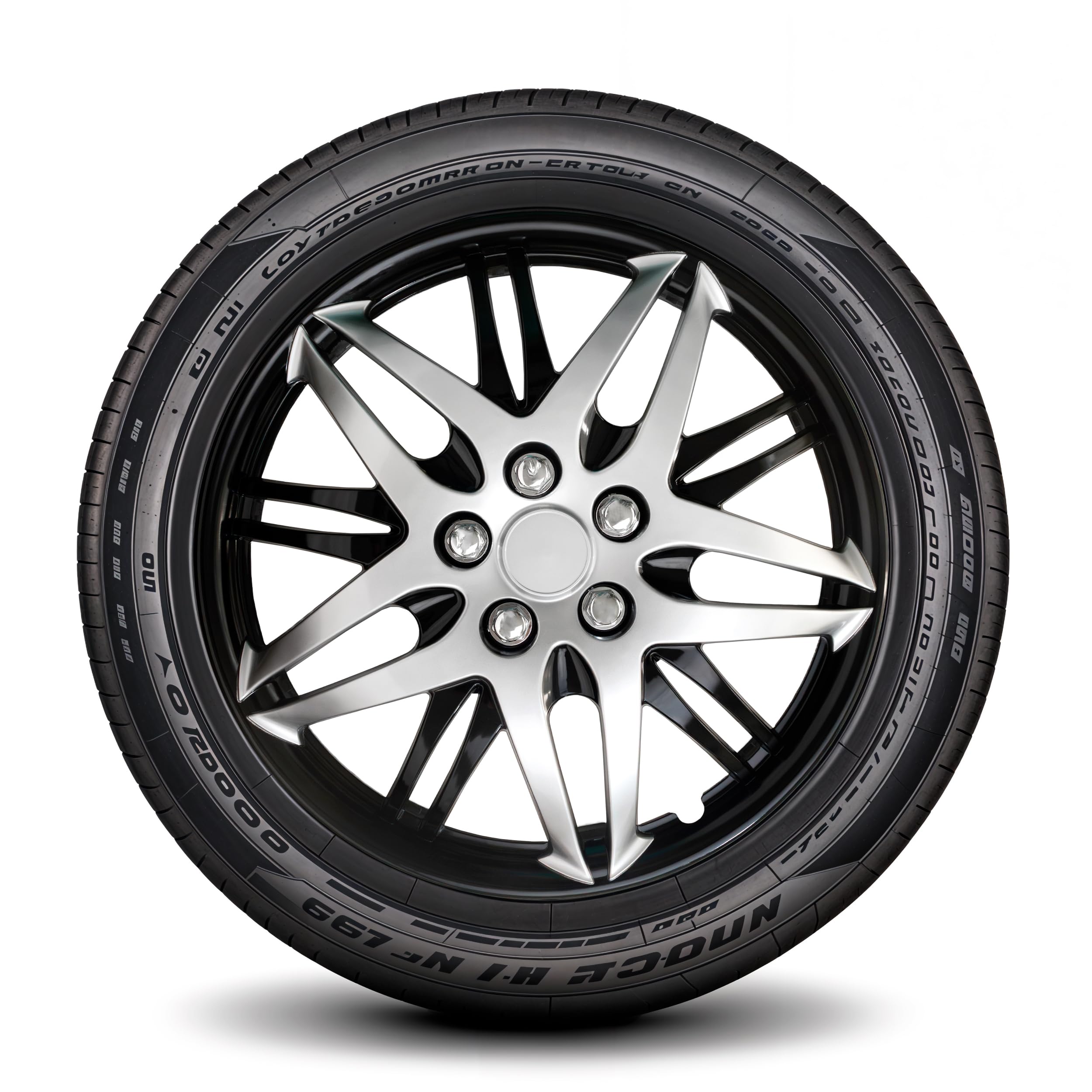 LYDS Superstar Black &amp; Silver Universal 16 inch Premium ABS Hubcap Wheel Cover Replacement Set of 4 - KWC-16C-BLK-AM