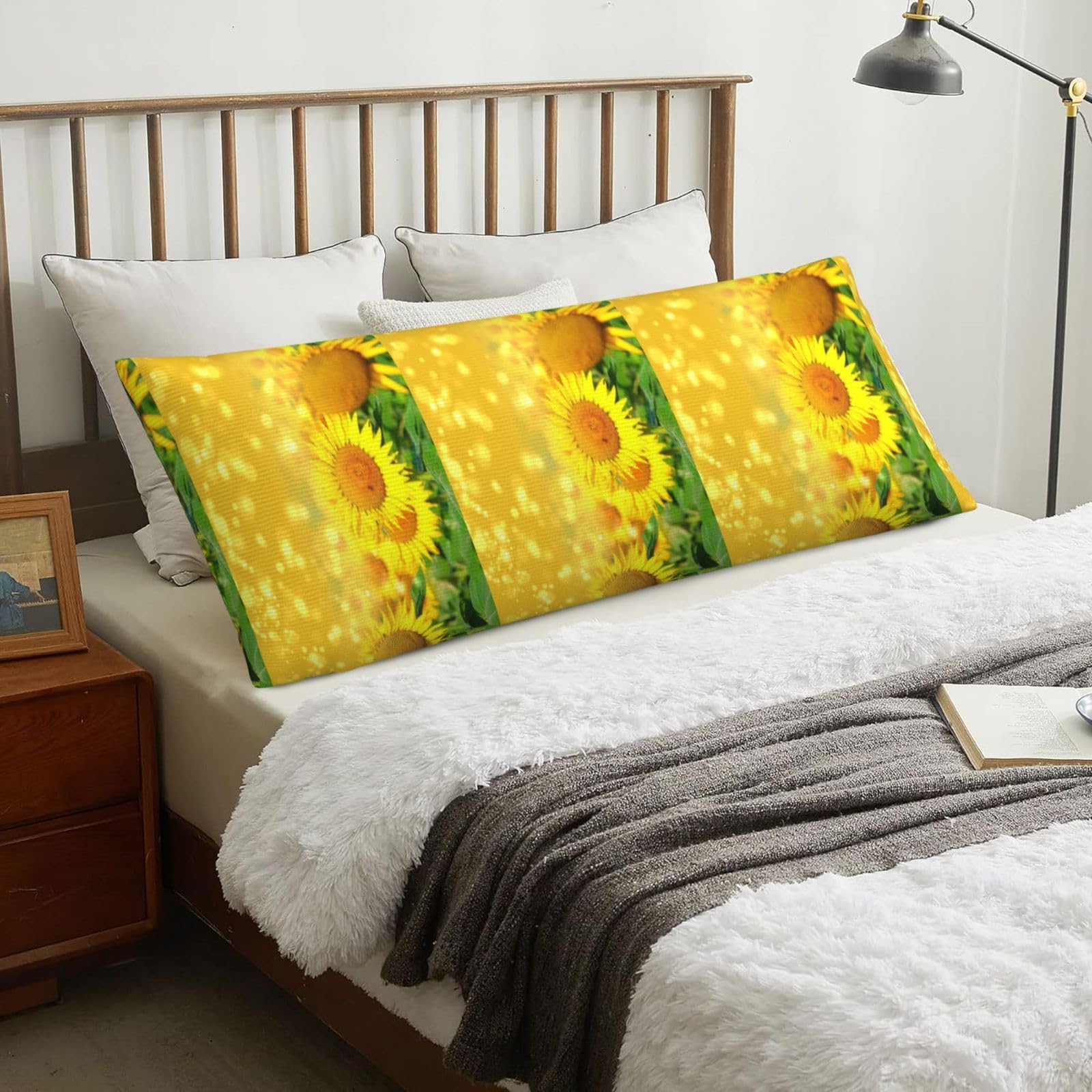 Sunflower Field Print, Body Pillow Cover with Zipper,Long Body Pillowcase 20 x 60 in