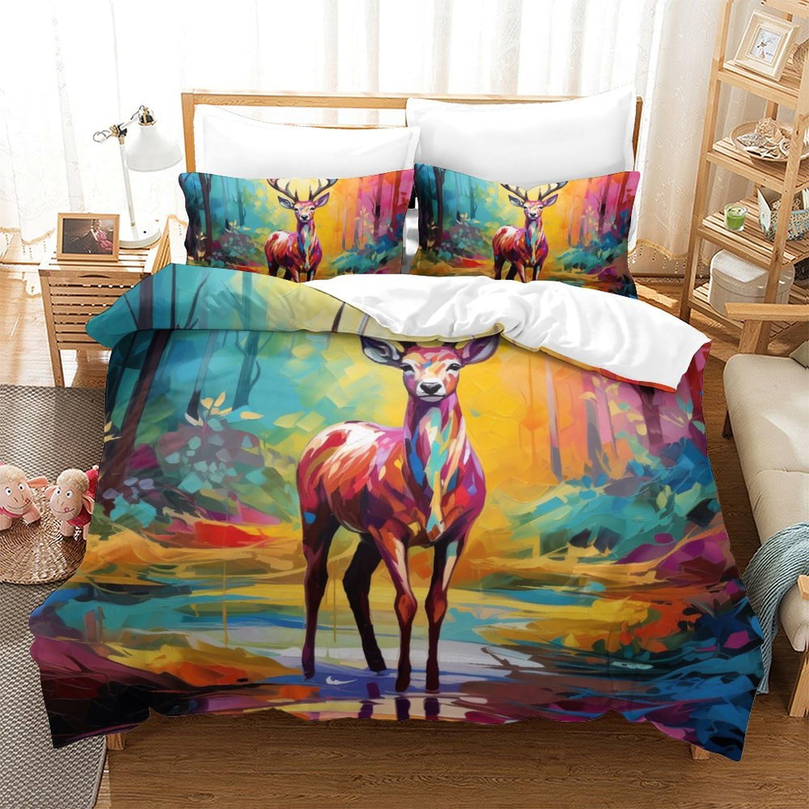 Parure de lit wapiti 3D microfibre de qualité supérieure King 220x240cm toucher doux