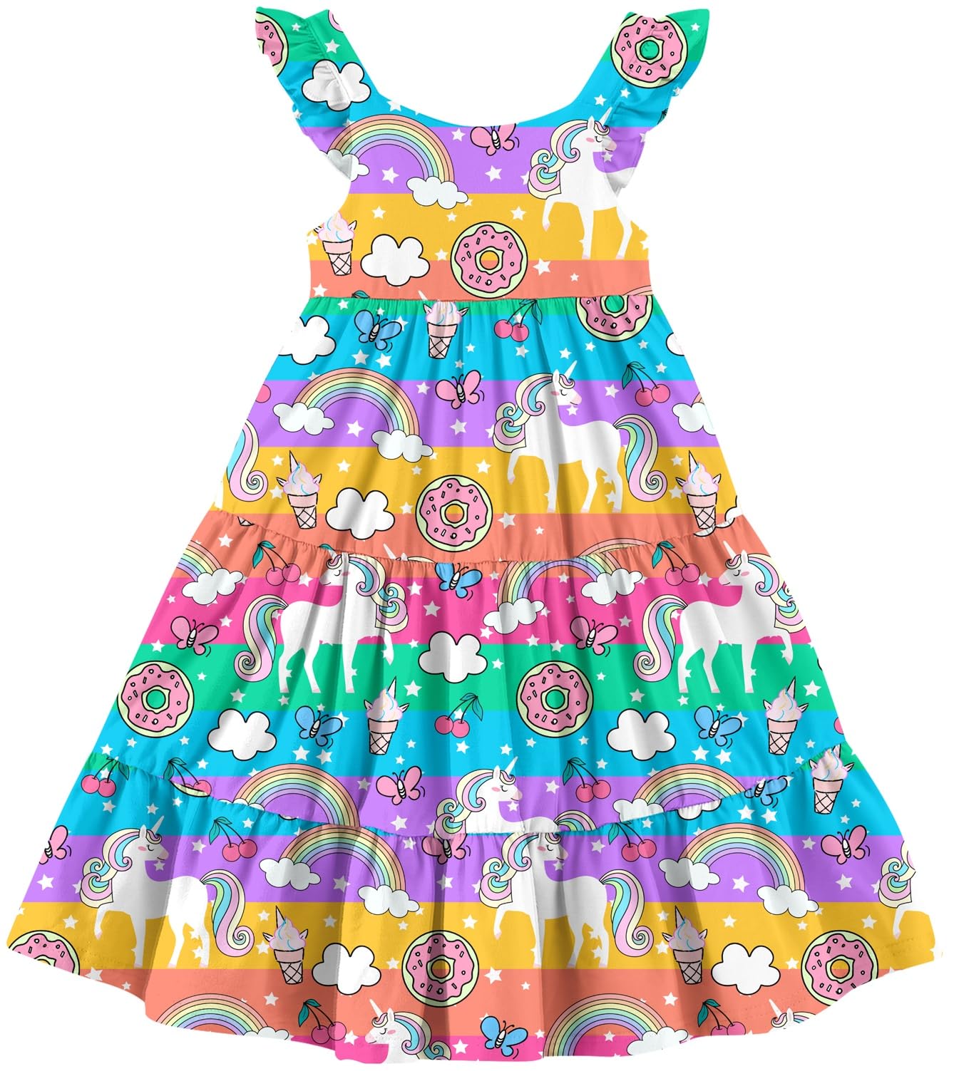 Toddler Dresses Girls Summer Floral Ruffle Sleeve Sundress Casual Sleeveless A-Line Playwear Dress 2-8 Years