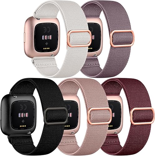 DaQin Correa elástica deportiva de nailon compatible con Fitbit Versa 2 correas de reloj para mujeres y hombres, paquete de 5 correas elásticas